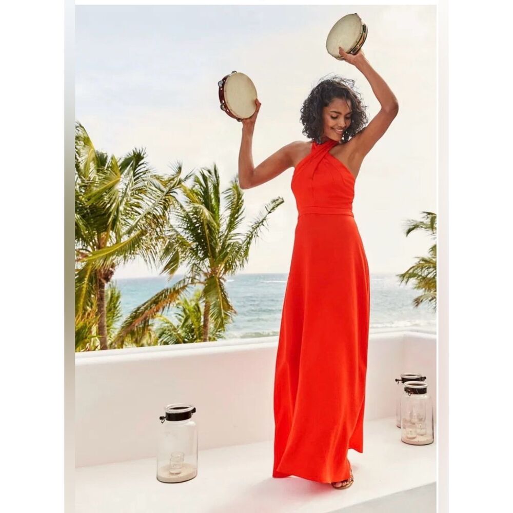 BODEN Kiera Red Halter Maxi Dress